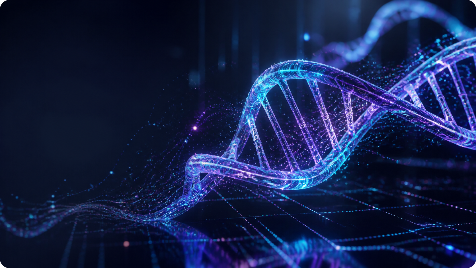 Luminous DNA helix representing OmixLab bioinformatics education